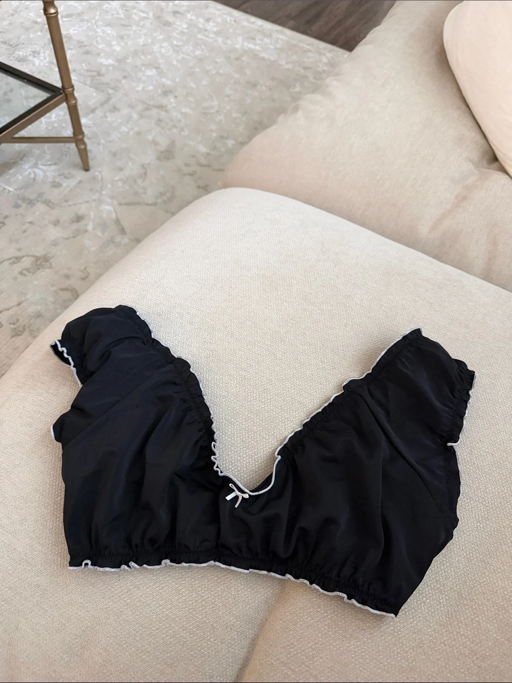 Frankie's Bikinis Black Ruffle-Edge Swim Bralette